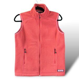 Vineyard Vines Fleece Vest Womens Sz S Pink Sleeveless Mock Neck Full Zip Pocket